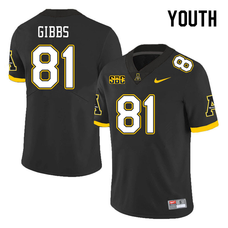 Youth #81 Miller Gibbs Appalachian State Mountaineers College Football Jerseys Stitched Sale-Black